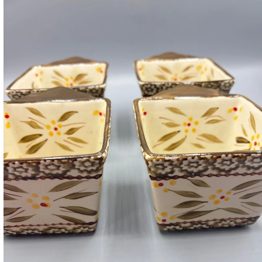 Temp-tations Old World Brown 10oz‎ Square Ramekins Set of 4 Bakeware Bowls